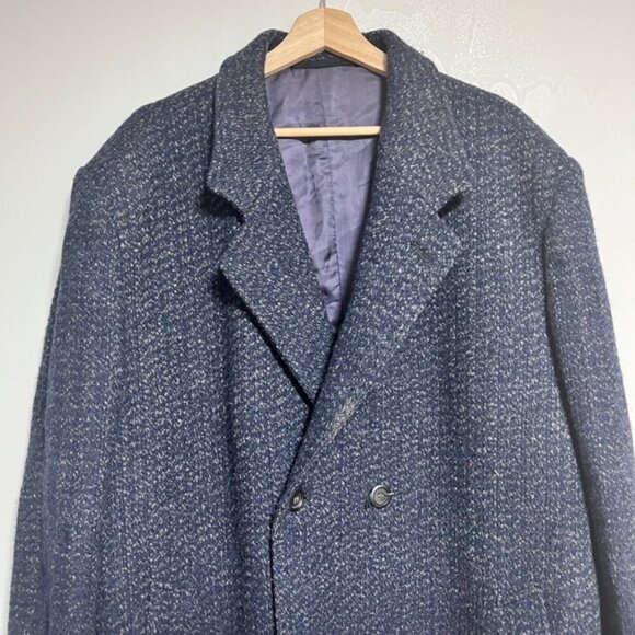Navy Wool-Blend Double-Breasted Overcoat - Picture 5 of 9